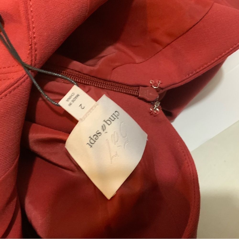 NWT Cinq a Sept Mallory Ruffle dress in Redwood, a rust/red color - Picture 13 of 14